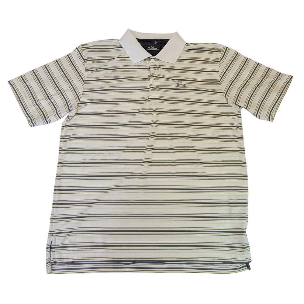 Under Armour Mens Striped Golf Polo Shirt‎ Size M Short Sleeve White
